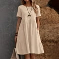 thumbnail image 3 of JBXKXYW Dresses for Women 2024 Casual Spring Womens Midi Plu Size Dresses Casual Cotton Linen Dress Crewneck Short Sleeve Cute A Line Tunic Dress With Pockets Summer Dresses (Beige,XXXL), 3 of 5