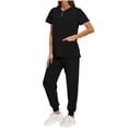 thumbnail image 2 of Minjewel Women's Quick-Dry V-Neck Scrubs for Women Set with Pockets, Fast Drying & Comfortable Scrub Set for Healthcare Workers,Black L, 2 of 5