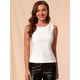 thumbnail image 3 of Camiseta sin mangas con Cuello En U elástico ajustado brillante y Metálico para Mujer Blanco L, 3 of 6
