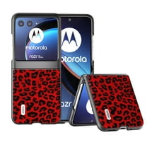 Feishell for Motorola Razr 40 Ultra 2023 Fashion Leopard Print Phone Case for Women Men,PU Leather & Hard PC Shock Absorption Anti-Slip Slim Folding Protective Phone Case,Red