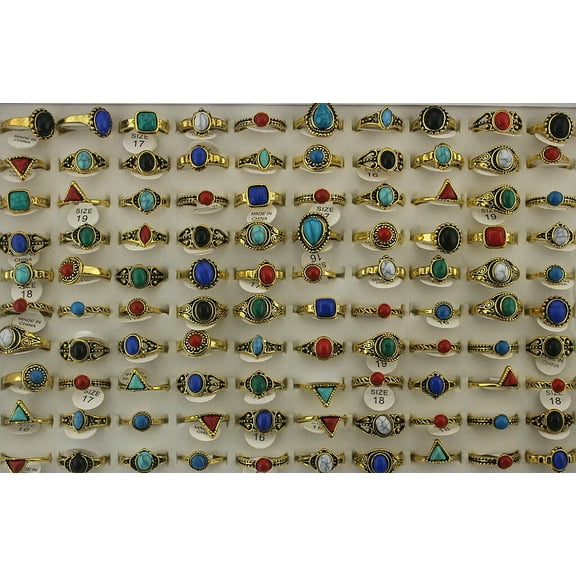 K-KED Wholesale Job Lots 32pcs Gold Plated Assorted Small Natural Stone Lady's Rings