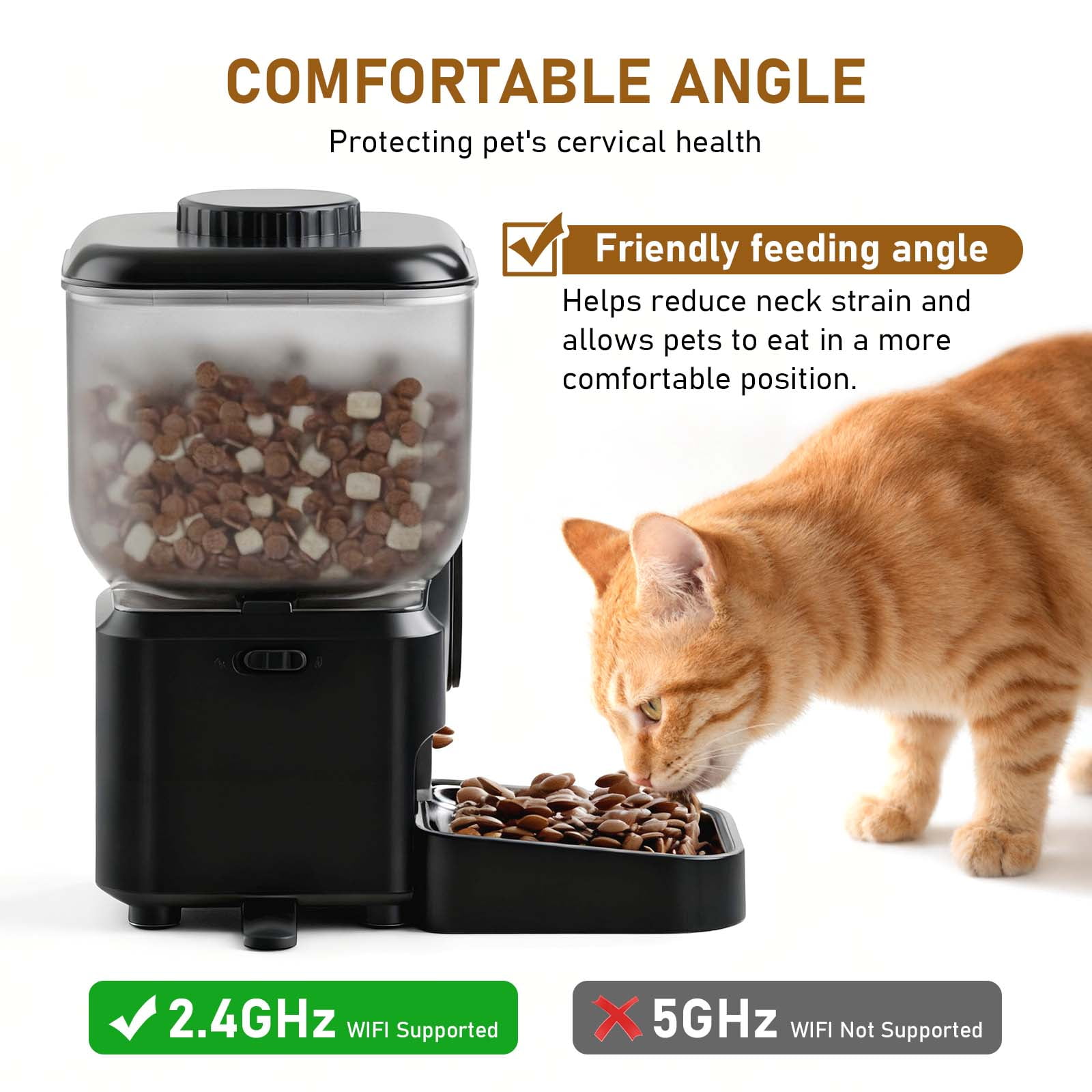 Eurhowing Smart WiFi Pet Feeder with 1080P HD Camera, 6.5L Automatic Cat Feeder Dog Food Dispenser with Night Vision & 2-Way Audio, App Control, Timer, Dual Power, Black