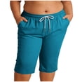 thumbnail image 4 of StSilkitty Plus Size Shorts for Womens Summer Solid Color High Waist Elastic Drawstring Knee Length Shorts with Pockets, 4 of 9
