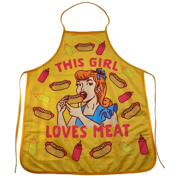 This Girl Loves Meat Apron Funny Hot Dog Backyard Bar-B-Que Grilling Kitchen Smock