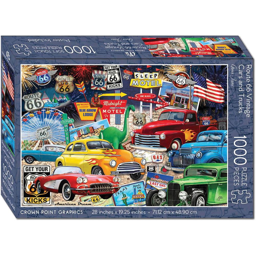 Route 66 Vintage Cars and Trucks 1000 Piece Jigsaw Puzzle