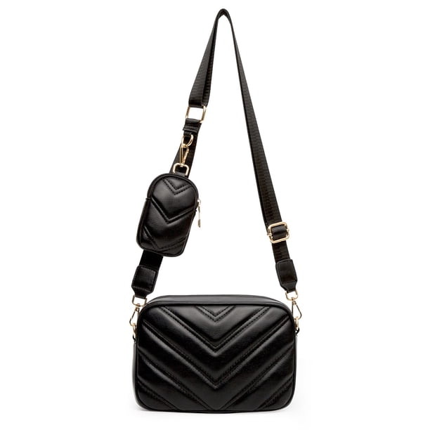 Bandolera Herald Chevron acolchada pequeña negra para mujer