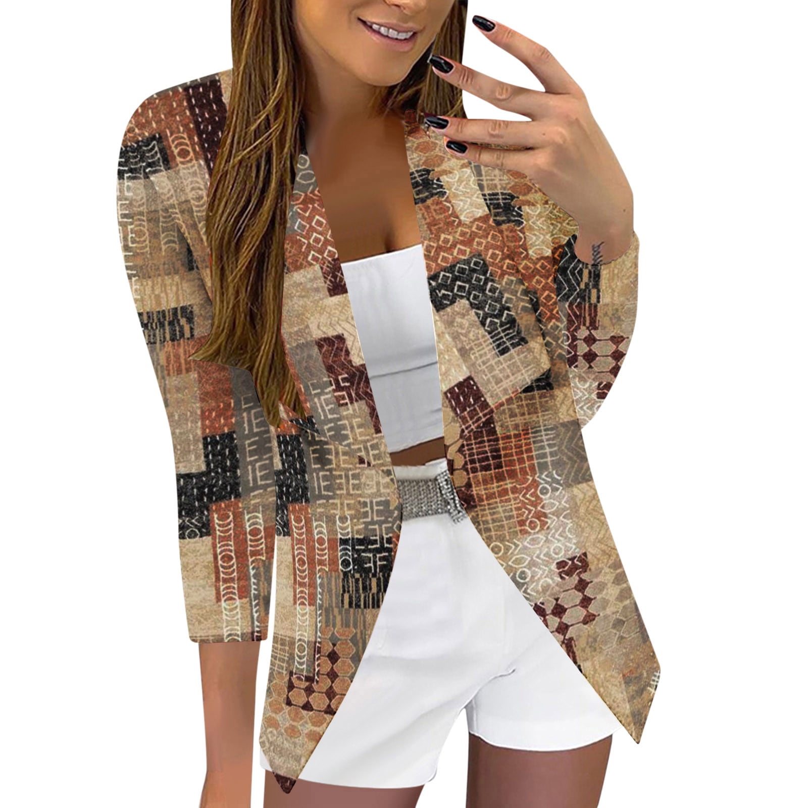 Kimloog Womens Casual Blazers Fashion Dressy Blazer Lightweight Suit Jacket Long Sleeve Blazer Elegant Lapel Work Blazer, Women's, Size: 2XL, Brown