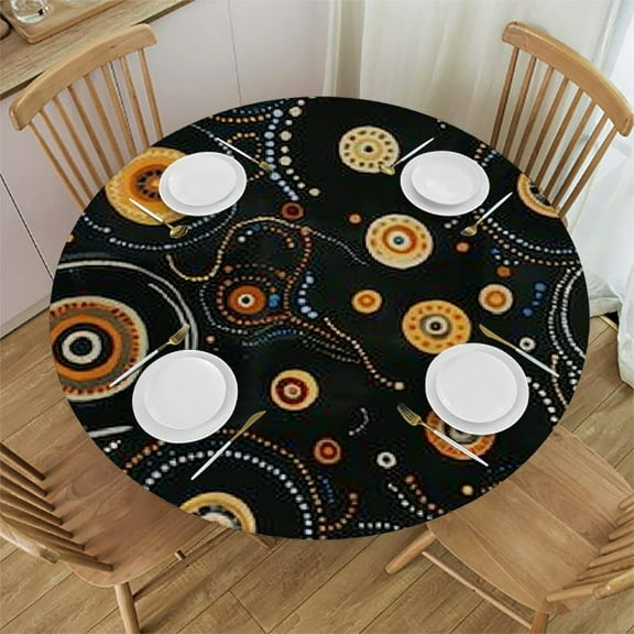 BANET Australian Round Tablecloth Orange Dotted Circles Table Cloths Waterproof Table Cover for Dining Holiday Banquet 31"-35