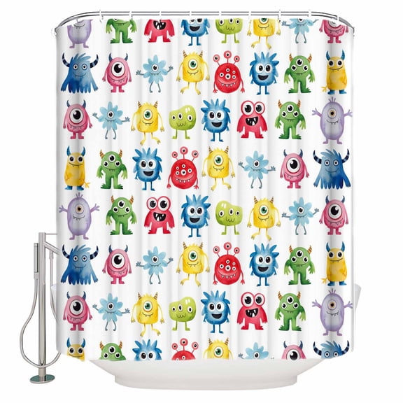 Colorful Monsters Bathroom Shower Curtains with 12 Hooks Polyester Waterproof Shower Curtain for Stalls and Bathtubs Abstract Cartoon Cute Artistic Funny Decorative Bathroom Curtain 72x72 Inches