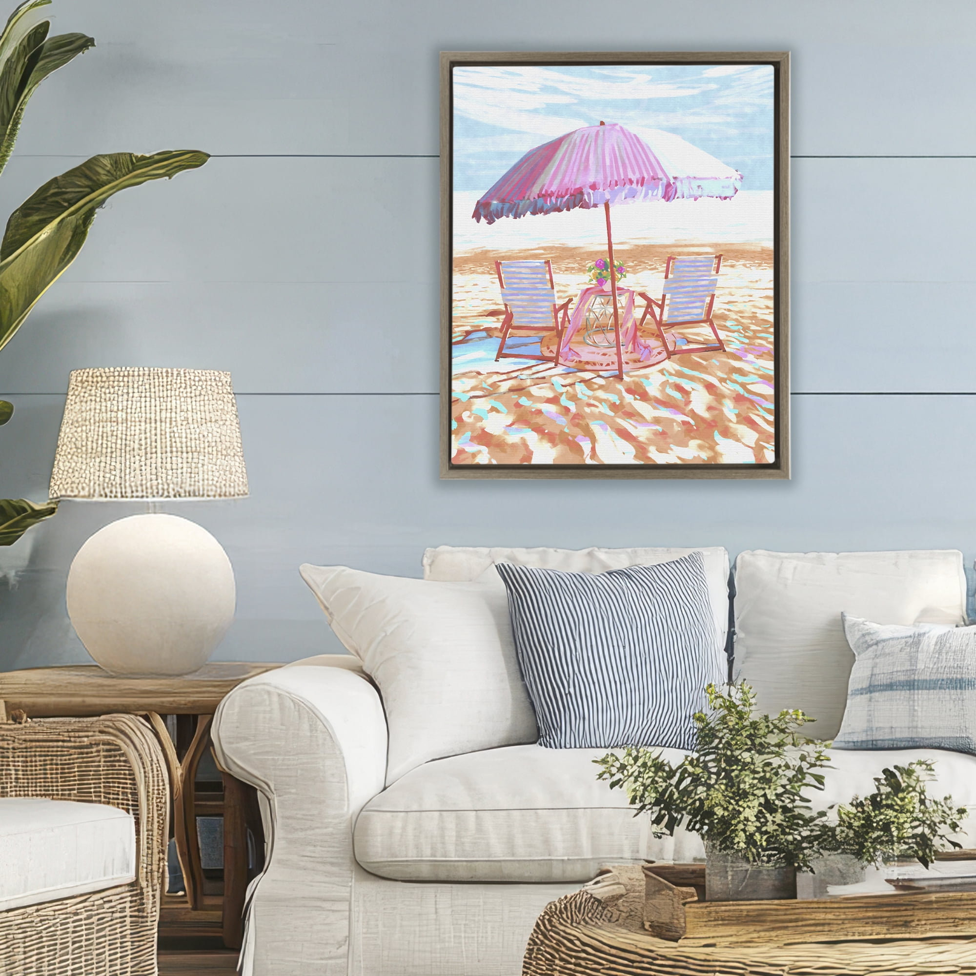 Stupell Industries Seaside Summer Picnic For Two Brown Framed Floater Canvas Wall Art, design by Ziwei Li