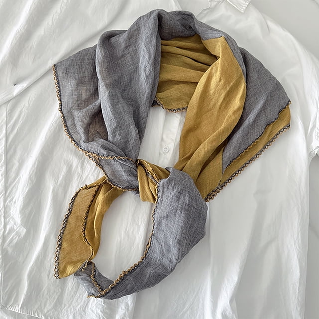 Bufandas para mujer, bufanda de lino y dos colores con forma, bufanda larga versátil para mujer, bufanda de seda con temperamento coreano, bufanda de tendencia para mujer.