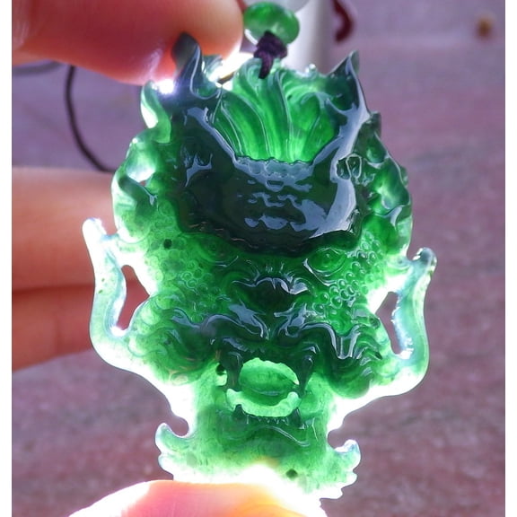 Certified Icy Green Burma 100% Natural A Jade jadeite Pendant Dragon Head Necklace 669347 TN