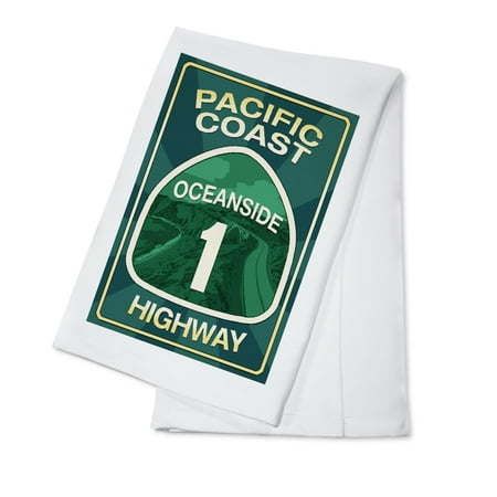Highway 1, California - Oceanside - Pacific Coast Highway Sign - Lantern Press Poster (100% Cotton Kitchen