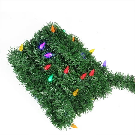 18' Pre-Lit Green Pine Artificial Christmas Garland - Multi LED C6 (Best Pre Lit Christmas Garland)