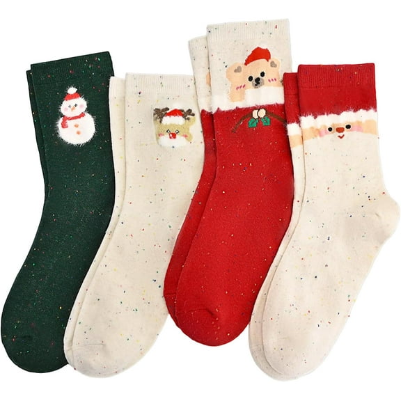 Womens Cute Crew Socks, Christmas Socks Athletic Winter Casual Novelty Calf Xmas Socks for Women Cotton