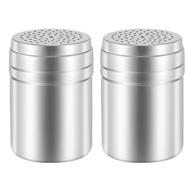 2 dragas de azúcar en polvo, agitador de azúcar en polvo de acero inoxidable con tapa, draga de tamiz para azúcar en polvo, pimienta, canela en polvo, harina de cacao