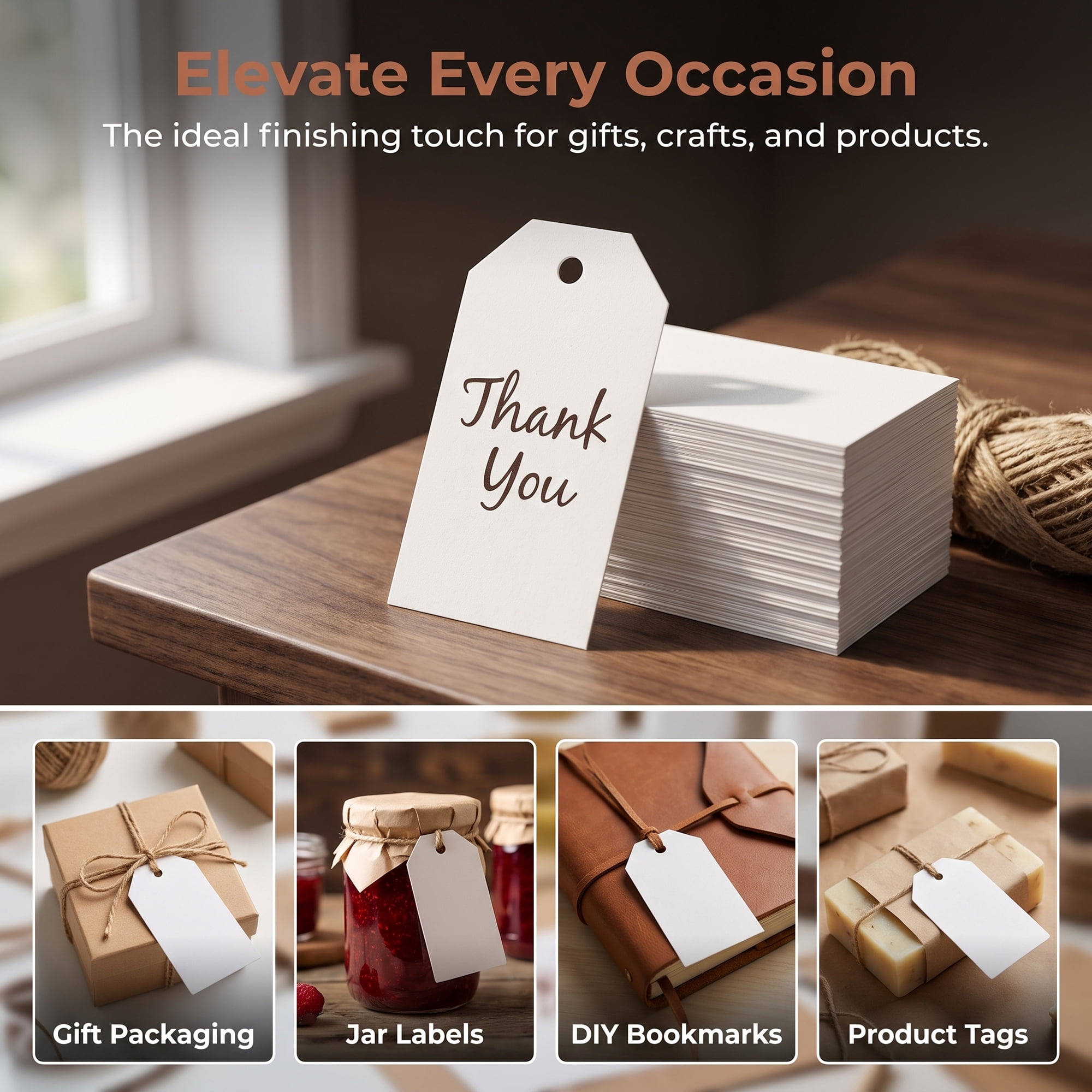 Unique Bargains Paper Gift Tags with Natural Twine for All Occasions 1.2" x 2" White