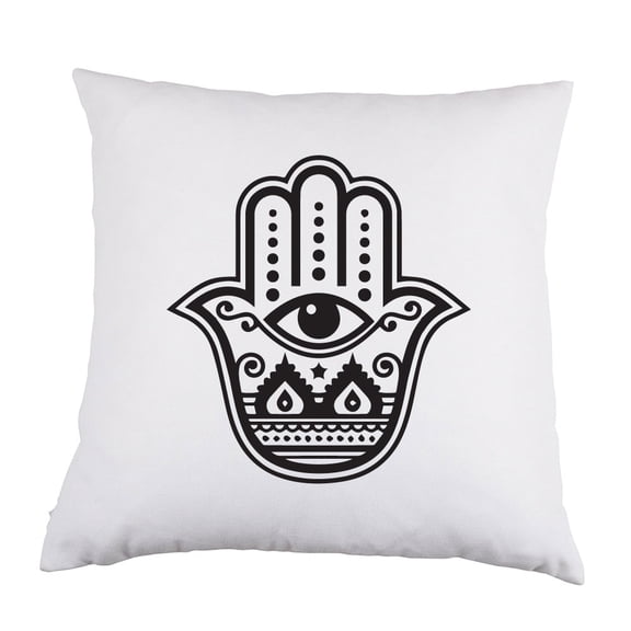 Fatima Hamsa White Satin Throw Pillow 16 inch Square with Insert Included