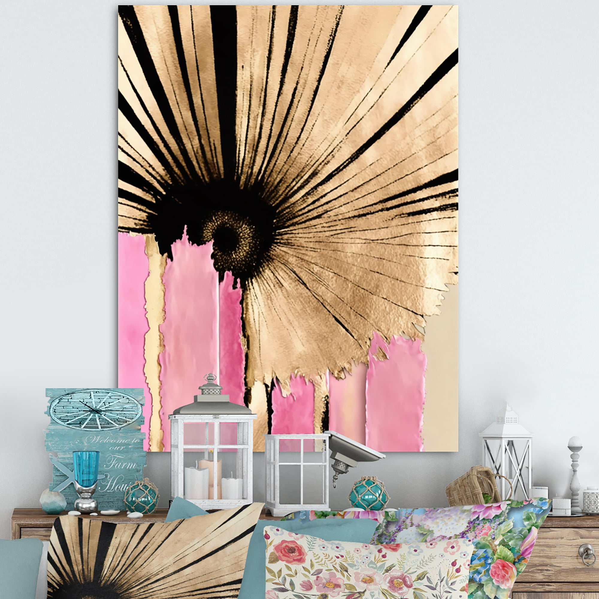 Designart Pink Gerbera Flower On Abstract Fusion I Canvas Wall Art