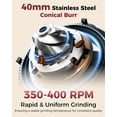 thumbnail image 5 of Tuni G2 Conical Burr Coffee Grinder, 70 Grind Settings Anti-static Burr Mill, Precision Electronic Timer and LED Touchscreen for Espresso/Drip/Cold Brew/French Press, Stainless Steel, Silver, 5 of 9
