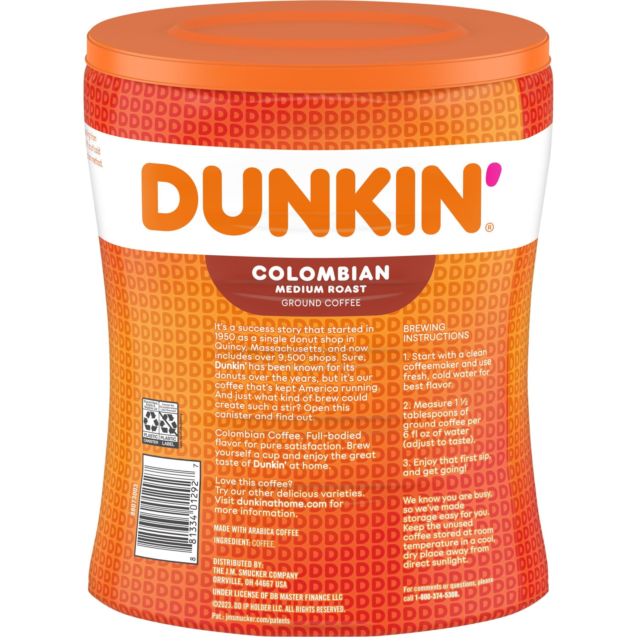 Dunkin’ Colombian Medium Roast Ground Coffee, 27.5 oz Canister
