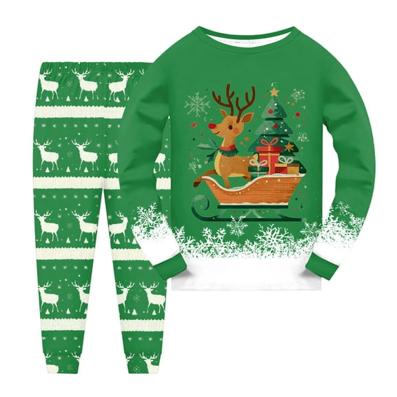 NIEWTR Kids Christmas Pajamas Cotton Long Sleeve Matching Holiday Pjs Set Toddler Boys Girls Xmas Jammies Christmas Pajamas (6-7 Years,Green)