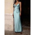 thumbnail image 5 of Chiquease Ruffled V‑Neck Hollow‑Out Spaghetti‑Strap Long Party Dress, Elegant Slip Gown for Holiday, Birthday and Formal Occasions, 5 of 12