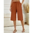 thumbnail image 3 of Capri Pants for Women Comfy Casual Drawstring Waist Lightweight Pants Button Trousers With Pockets, Brick Red, XL, 3 of 9