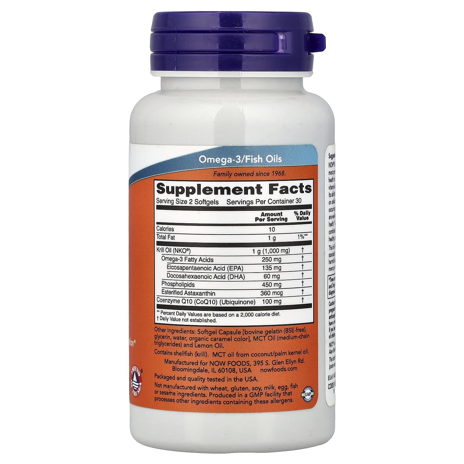 NOW Foods Supplements, Krill  CoQ10, Phospholipid-Bound Omega-3, Heart Support*, 60 Softgels