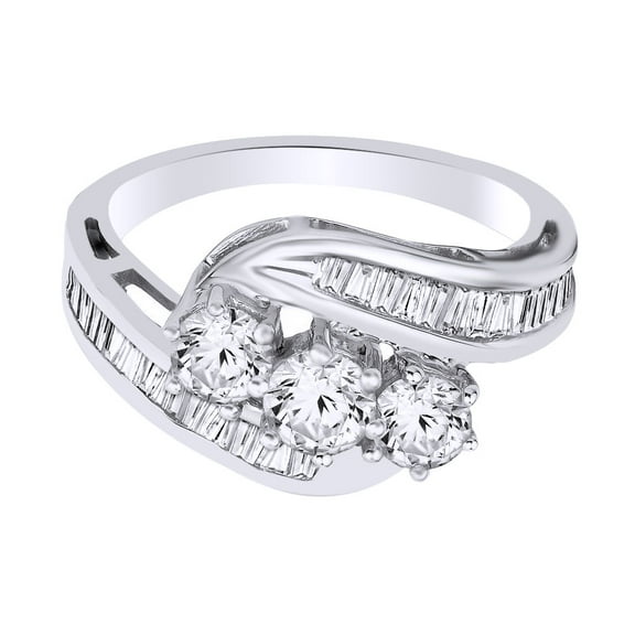 AFFY White Natural Diamond Three-Stone Fashion Ring In 10k White Gold (1.25 Cttw)
