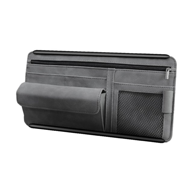 Organizador de gafas para parasol de coche, resistente, con múltiples bolsillos para bolígrafos (30,5 x 16,5 cm). Gris