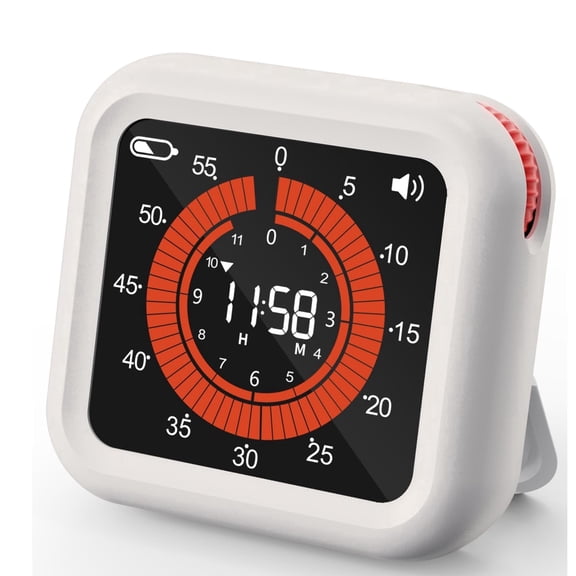 Visual Timers, Portable Digital Timer, Magnetic Timer with Bracket, Silent Desk Countdown Timer, Adjustable Volume and Brightness, USB Rechargeable for Cooking Shower Study Baking Fitness (White)