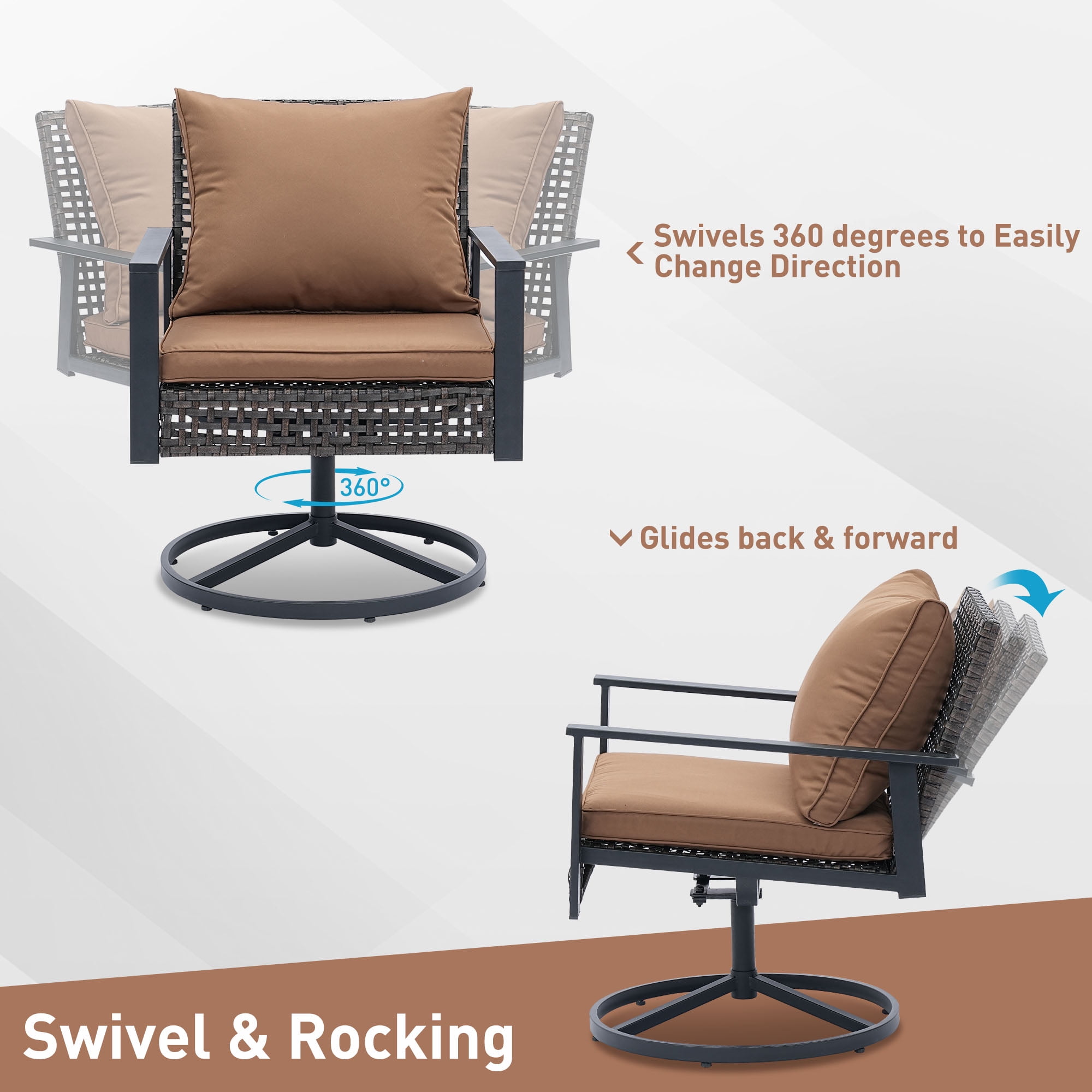 Ainfox Outdoor Sectional Conversation Set, Rattan Chairs with Ottoman, Perfect for Lawn & Backyard - 3 Pieces