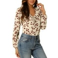 thumbnail image 1 of INSPIRE CHIC Women's Vintage Floral Tie V Neck Ruffle Fall Blouse Tops XS Beige, 1 of 7