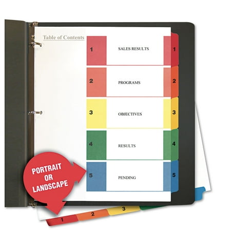 UNIVERSAL Table of Contents Dividers Assorted Color 5-Tab 1-5 Letter White 6/Pack 24800