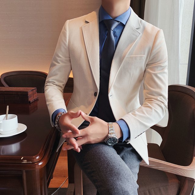 Traje casual de primavera para hombre, traje de negocios informal urbano, traje de pana superior duradero, chaqueta para hombre