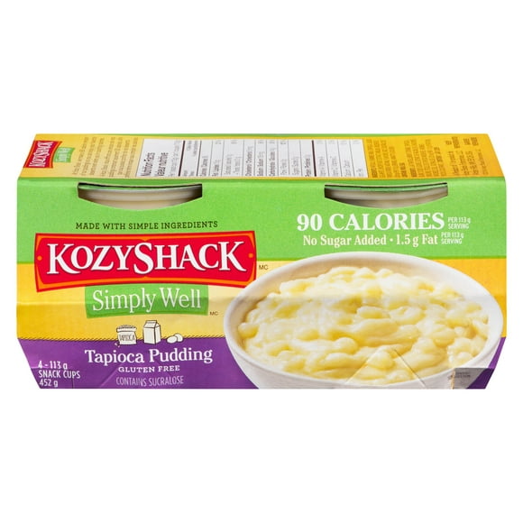 Kozy Shack Simply Well Tapioca Pudding, 4 x 113g snack cups