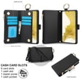 thumbnail image 3 of ELEHOLD For Samsung Galaxy S22 Phone Case Leather Crossbody Zipper Card Wallet Flip Case Kickstand Cover, with Ring Holder,Full Body Protection-Black, 3 of 7