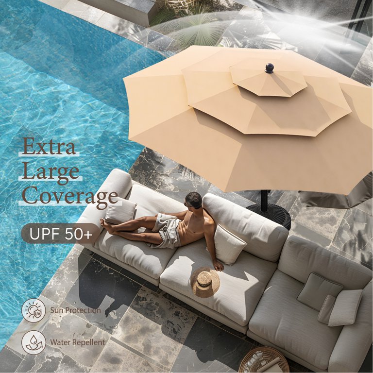 best vented patio umbrella Choice Products 10ft 3-Tier Umbrella, Market Sun Shade w/ Tilt Adjustment, Easy Crank For stability ZLACUIU 10x13FT Cantilever Outdoor Patio