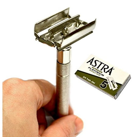 CS-302 Classic Samurai Butterfly Twist to Open Double Edge Safety Razor With 5 Astra Superior Platinum Double Edge Safety Razor