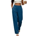 thumbnail image 2 of TEAJOPSUU Womens Suit Wide Leg Palazzo Pants with Pockets High Waist Single Button Pleated Trousers Business Casual Work Office Wear Blue, 2 of 7