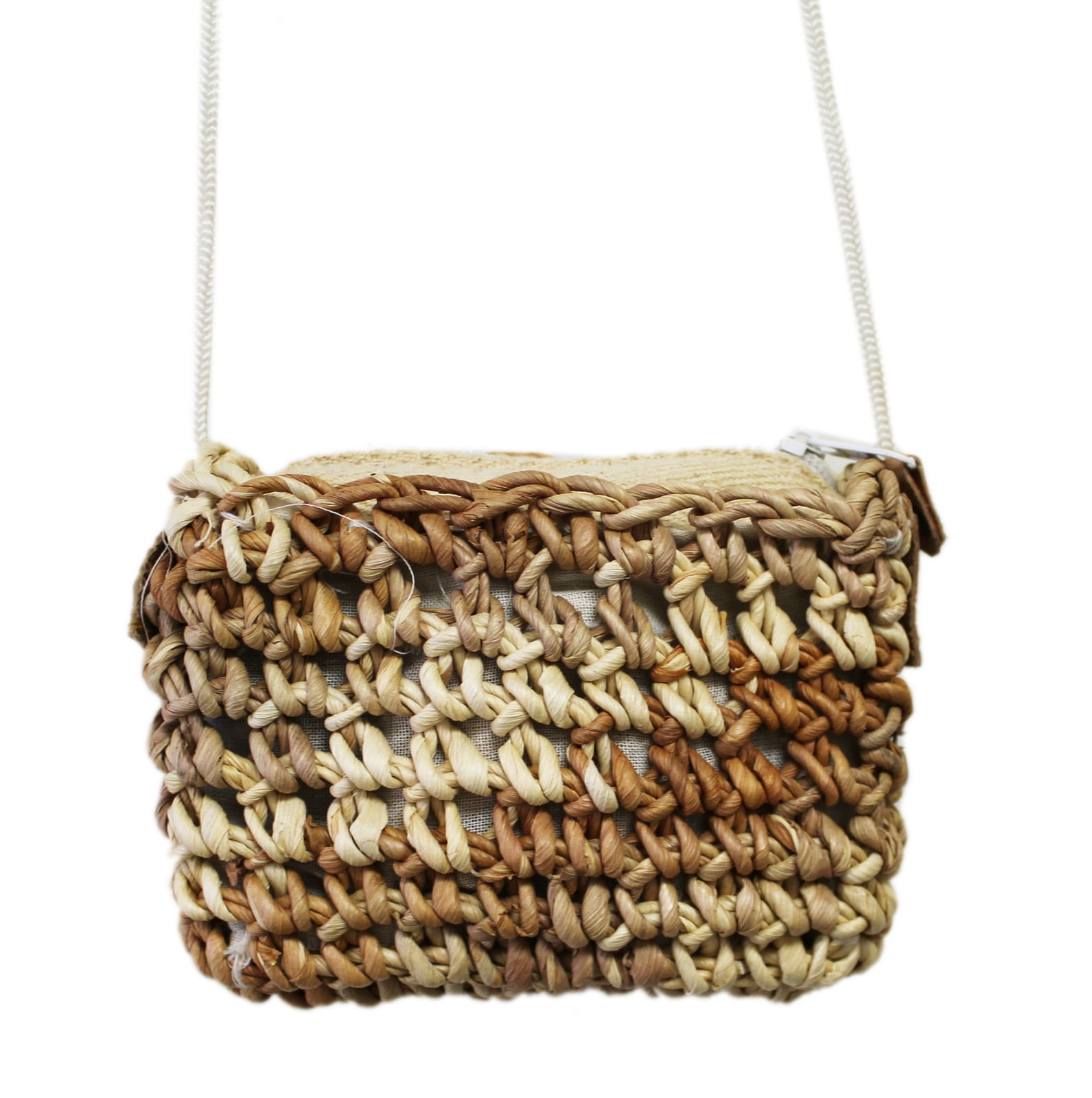 Small Tan & Light Orange Raffia Straw Satchel Handbag