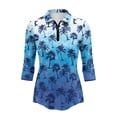 thumbnail image 2 of Uorisanigo Palm Tree Women's 3/4 Sleeve Golf Top Size 2XL Comfortable Polyester Spandex Fabric Moisture Wicking Tennis Activewear Casual Zipper Pullover Outing Wear Workout Sports, 2 of 7