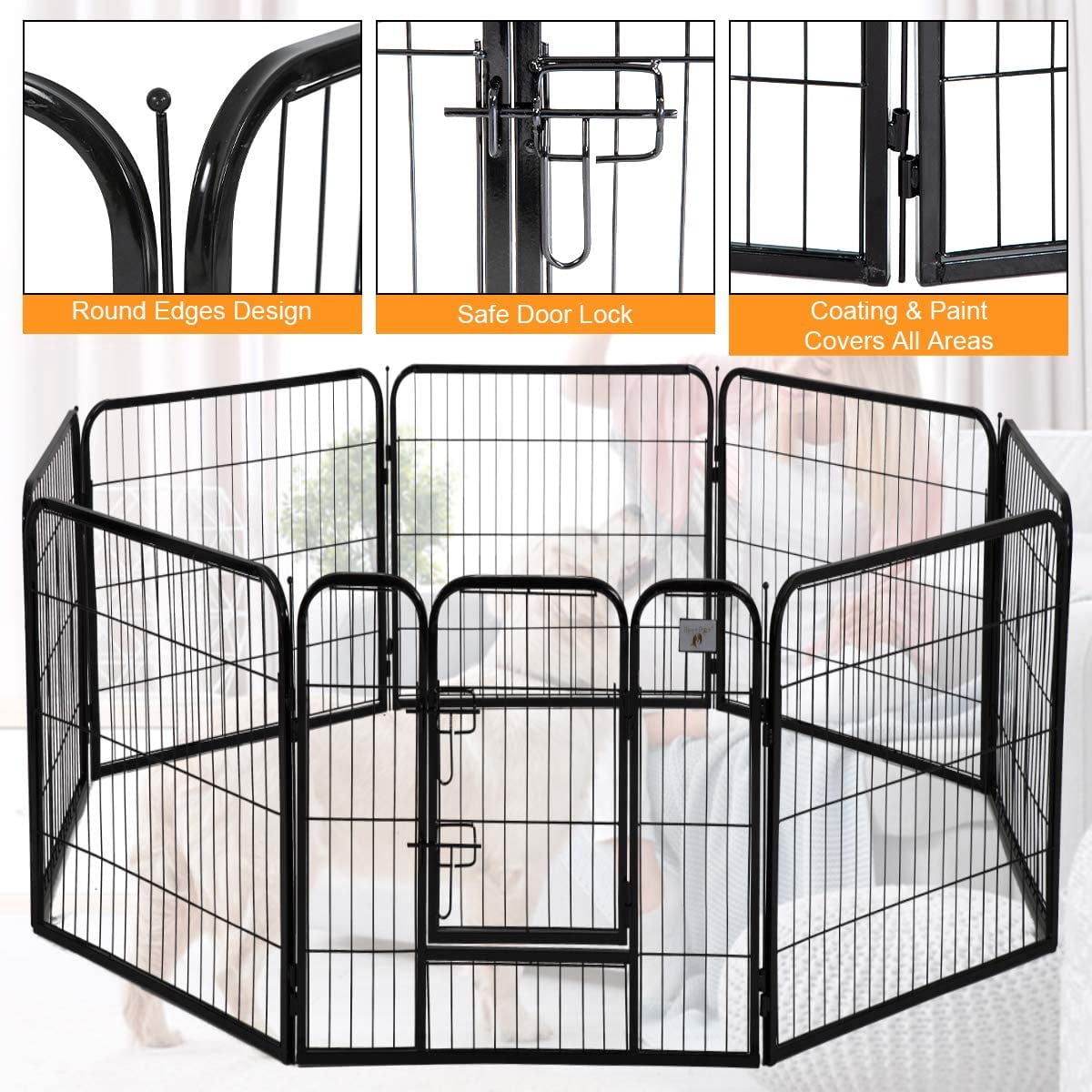NiamVelo 40" Height Heavy Duty Metal Dog Playpen 8 Panels Dog Fence Pet Puppy Exercise Pen with Door(Black)