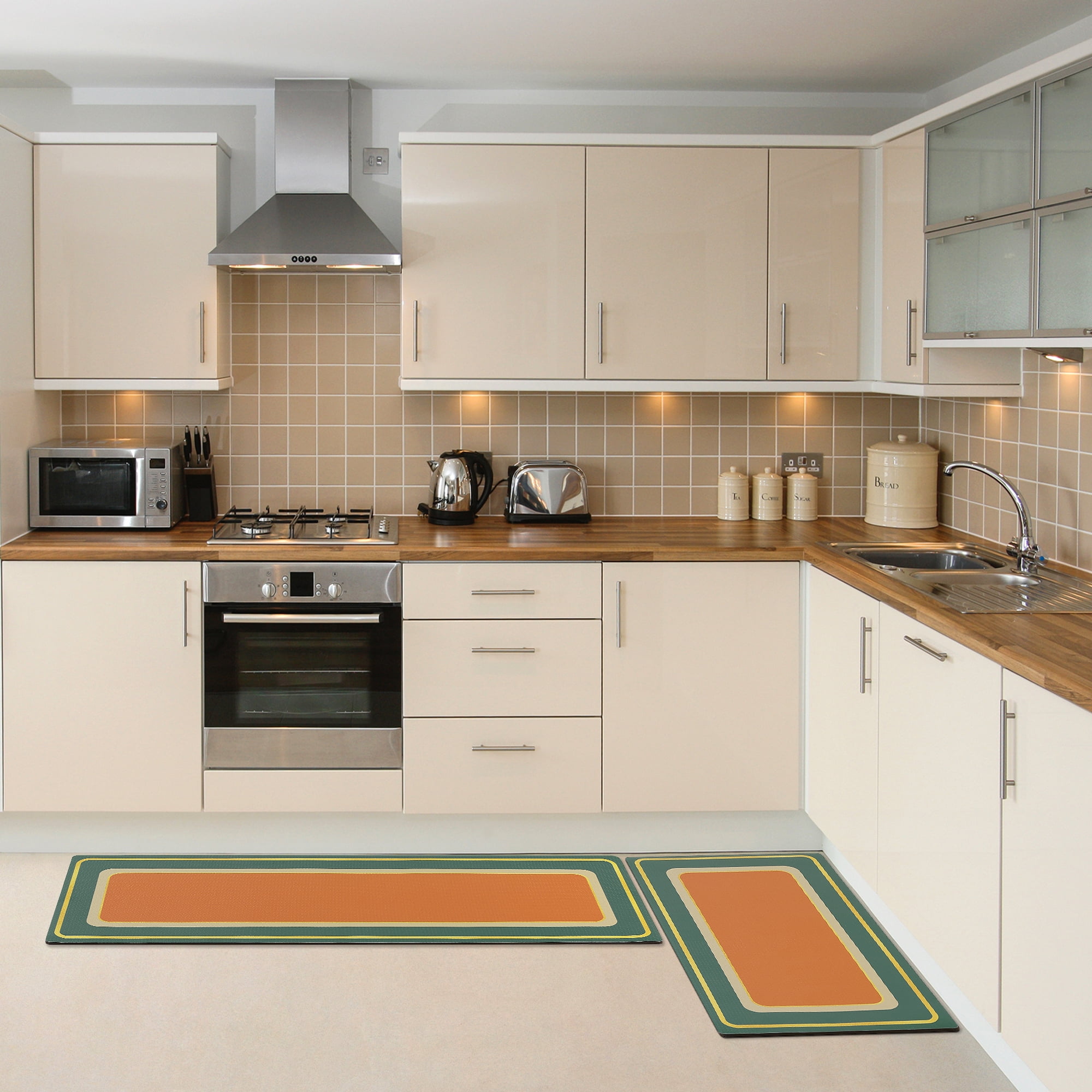 Unique Bargains Kitchen Rugs Kitchen Mats Non Skid Washable Machine Washable Standing Mats Green 18" x 32"