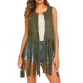 thumbnail image 1 of Guardurnaity Chalecos sin mangas con flecos transpirables de estilo occidental para mujer, chaleco cárdigan de retracción de cintura con diseño ahuecado Accesorios de disfraces verde L Guardurnaity AP009615-18B, 1 of 6