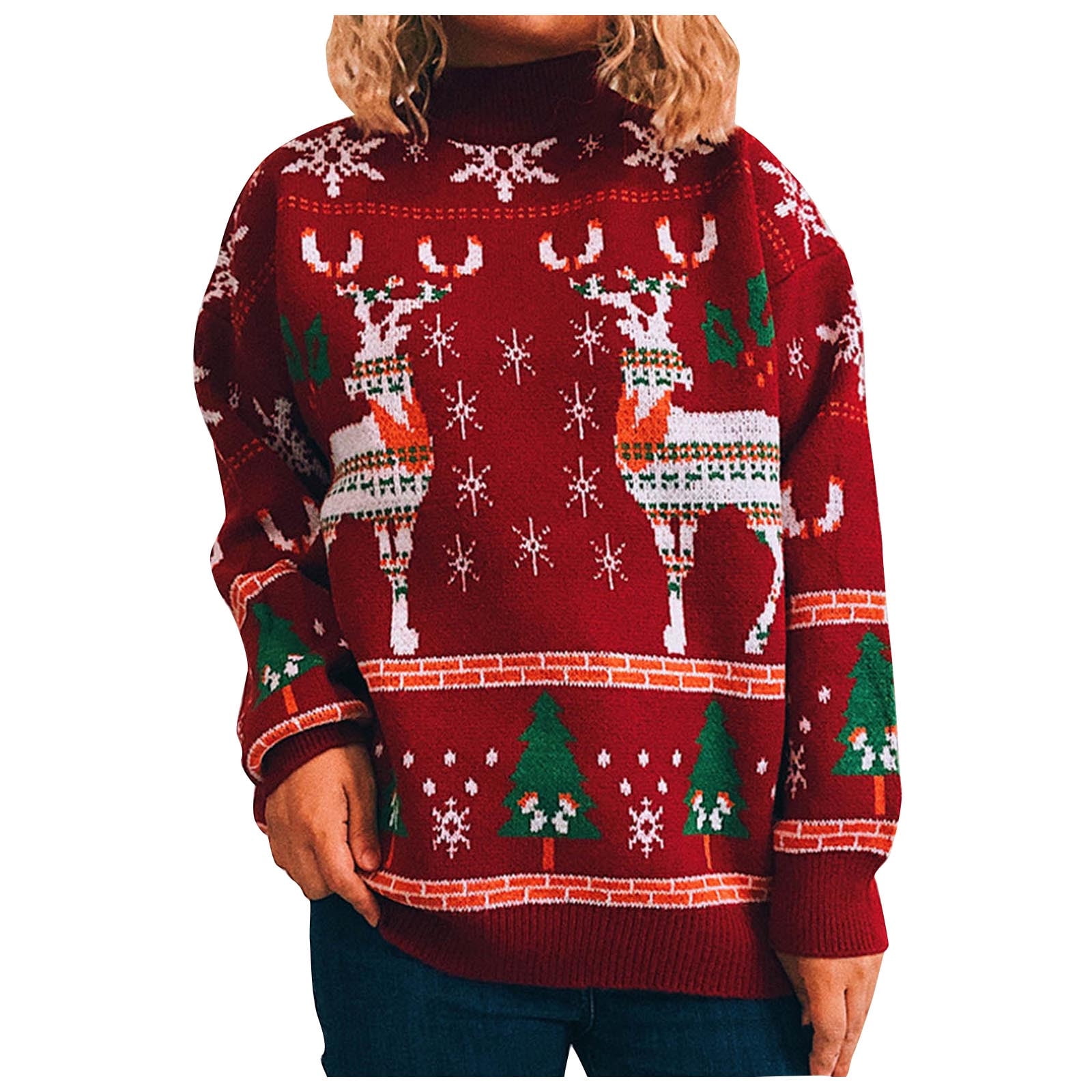 Womens Christmas Ugly Sweaters Crew Neck Long Sleeve Pullover Knitted Xmas  Reindeer Sweatshirt Sweater Jumper Tops - Walmart.com
