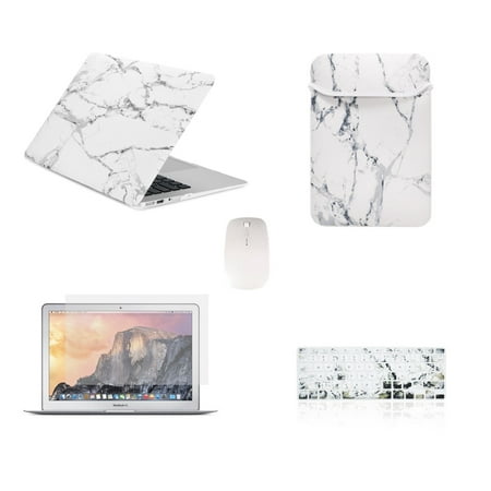 TOP CASE - 5 in 1 Bundle Deal Air 13-Inch Marble Pattern Hard Case, Keyboard Cover, Screen Protector, Sleeve Bag and Mouse for MacBook Air 13' A1369 & A1466 -