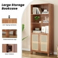 thumbnail image 4 of Aukfa Tall Storage Cabinet with Rattan Doors, 5-Tier Wooden Bookcase, Farmhouse Multi-Purpose Cabinet for Living Room,Walnut, 4 of 8