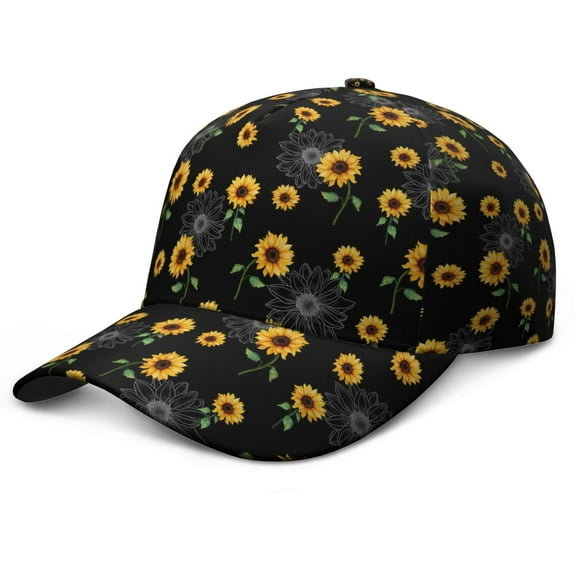Sunflower Print Baseball Cap - Adjustable Snapback Hat with Floral Design for Men and Women